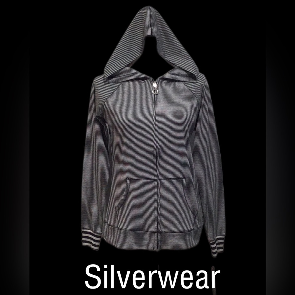 NWT Silverwear Striped Hoodie, Black and Gray,‎ Size Small